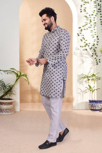 BLACK RAYON DIGITAL PRINT KURTA WITH PAYJAMA SET