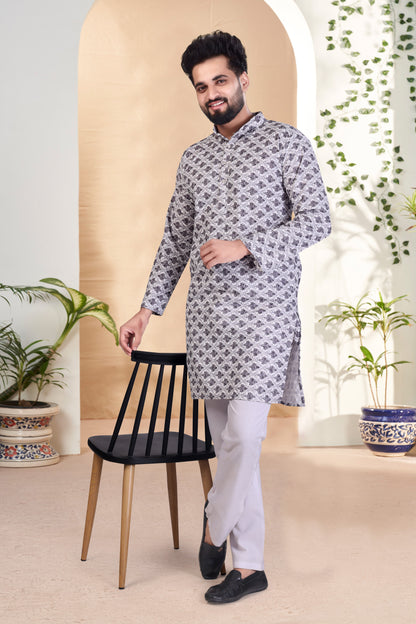 BLACK RAYON DIGITAL PRINT KURTA WITH PAYJAMA SET