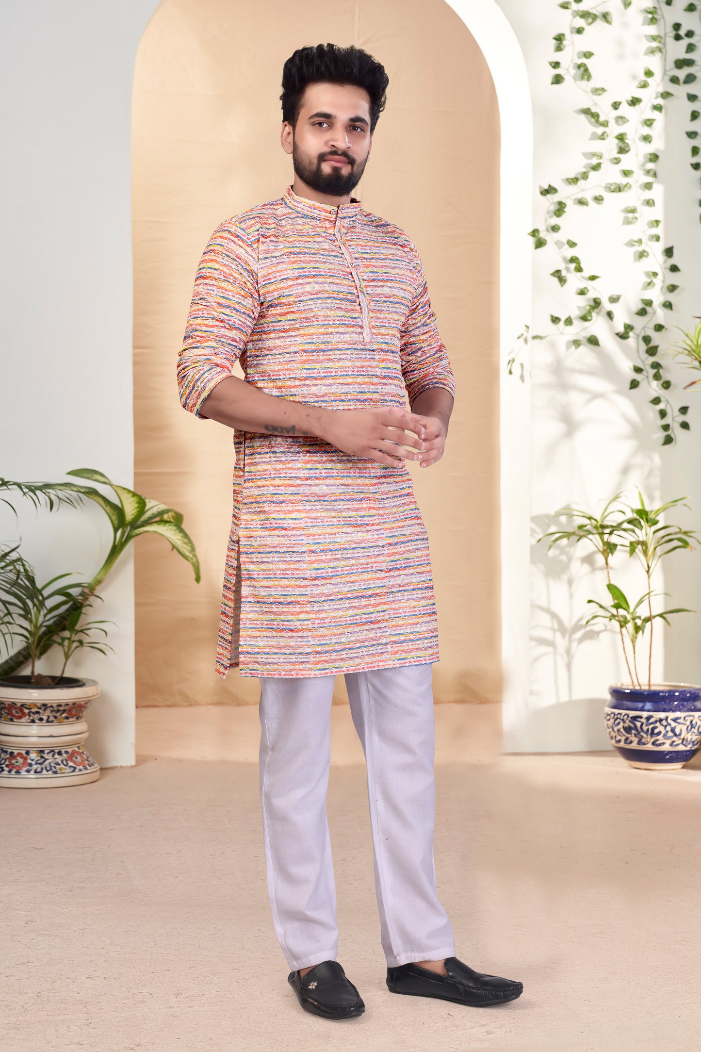 MULTI COLOR RAYON DIGITAL PRINT KURTA WITH PAYJAMA SET