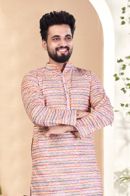 MULTI COLOR RAYON DIGITAL PRINT KURTA WITH PAYJAMA SET