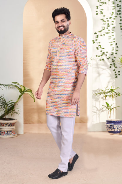 MULTI COLOR RAYON DIGITAL PRINT KURTA WITH PAYJAMA SET