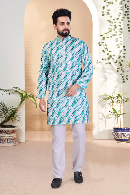 BLUE AND WHITE RAYON DIGITAL PRINT KURTA WITH PAYJAMA SET