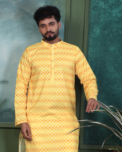 RAYON YELLOW AND GOLD DIJITAL PRINTE KURTA WITH PAYJAMA SET