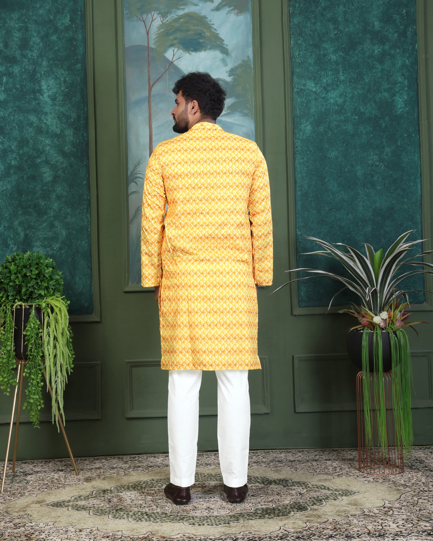 RAYON YELLOW AND GOLD DIJITAL PRINTE KURTA WITH PAYJAMA SET