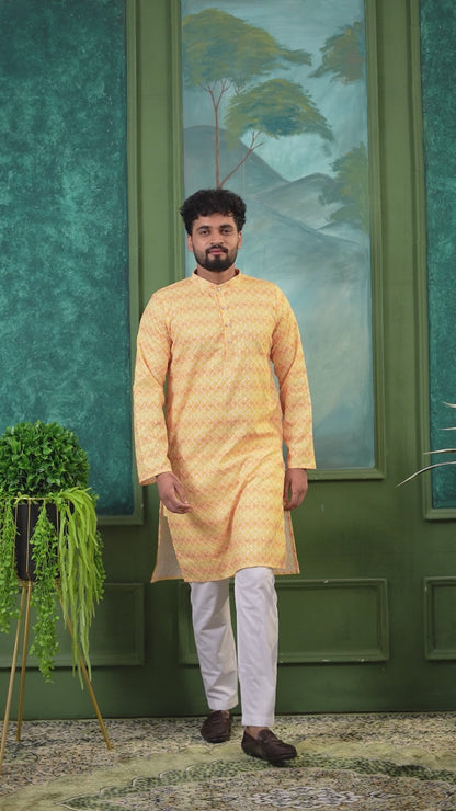 RAYON YELLOW AND GOLD DIJITAL PRINTE KURTA WITH PAYJAMA SET